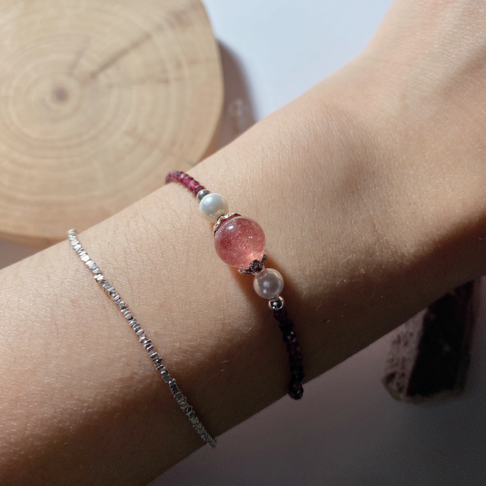 BKL草莓晶x鑽切紫牙烏石榴石鈦鋼手鏈-細節圖7