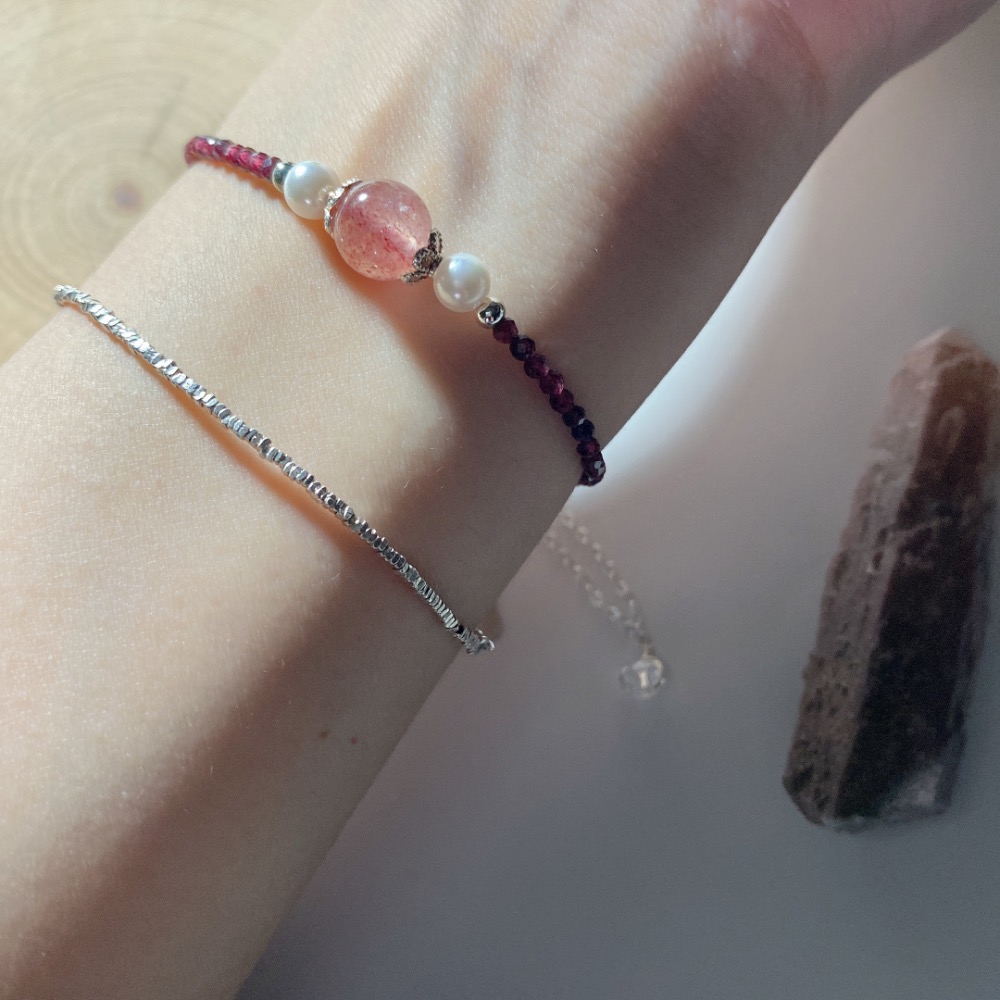 BKL草莓晶x鑽切紫牙烏石榴石鈦鋼手鏈-細節圖8