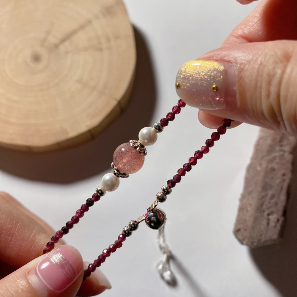 BKL草莓晶x鑽切紫牙烏石榴石鈦鋼手鏈-細節圖9