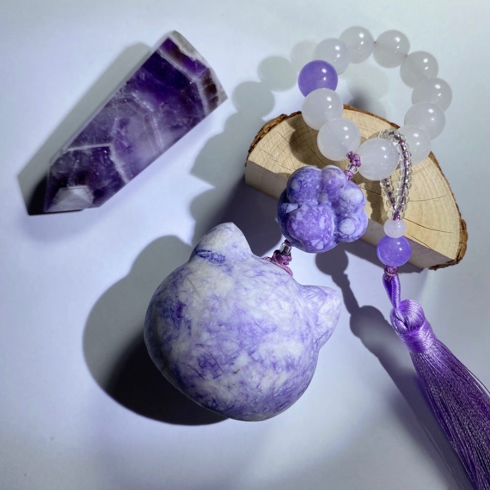 BKL紫松石貓頭x貓爪雕刻手捻-細節圖2