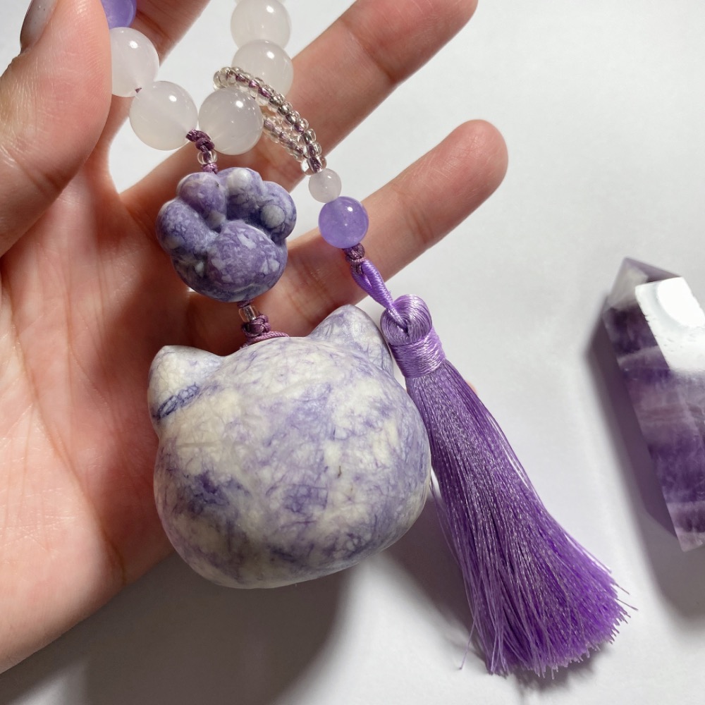 BKL紫松石貓頭x貓爪雕刻手捻-細節圖4