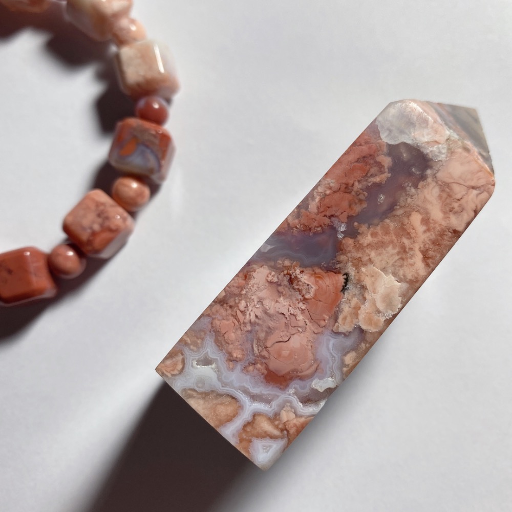 BKL瑪瑙粉櫻花瑪瑙·波波球軟糖·瑪瑙晶洞｜能量柱-細節圖6