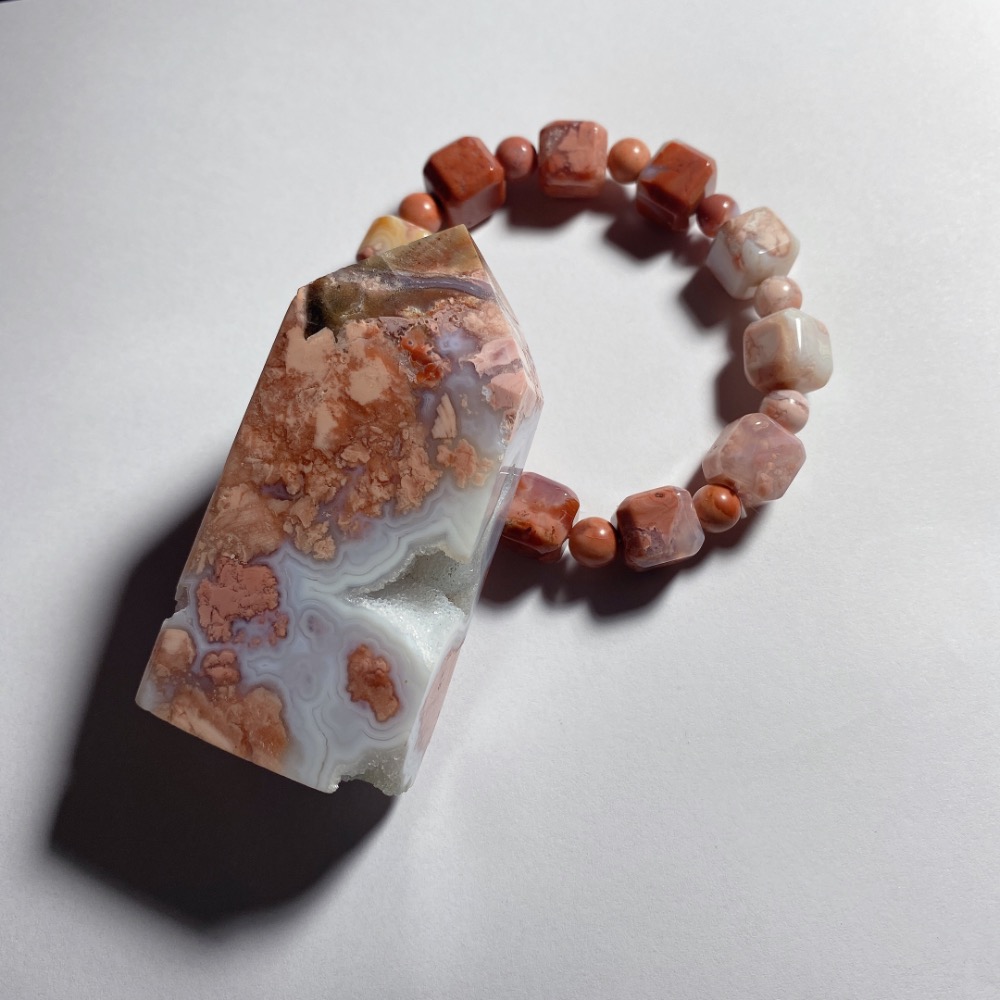 BKL瑪瑙粉櫻花瑪瑙·波波球軟糖·瑪瑙晶洞｜能量柱-細節圖9