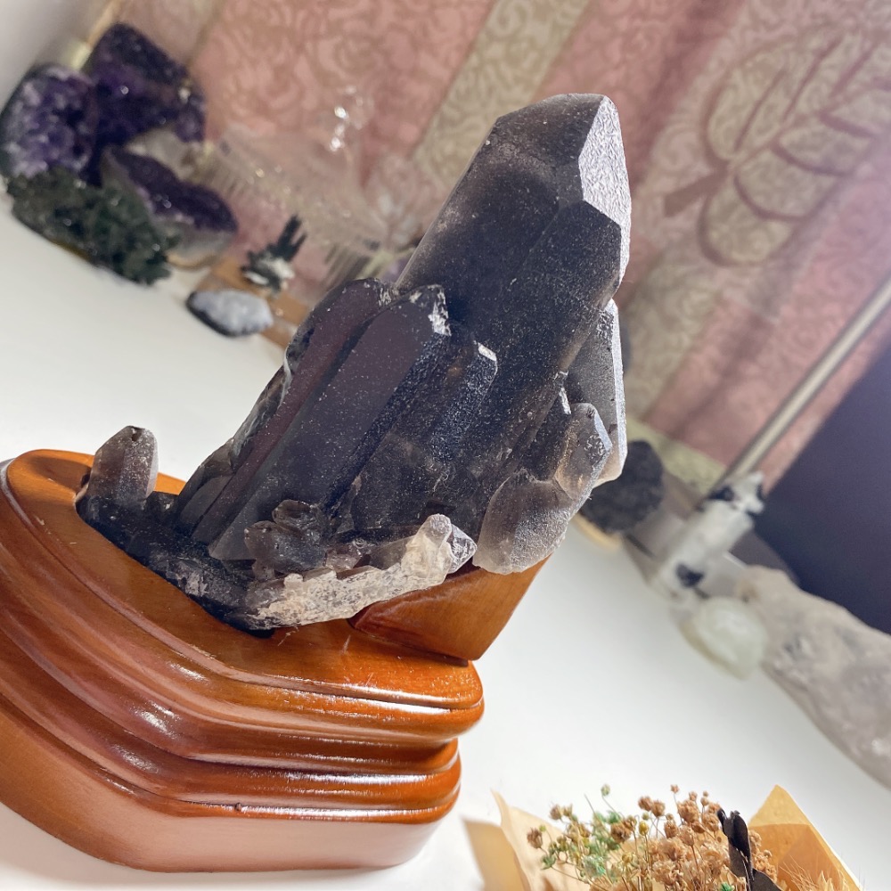 BKL天然巴西墨晶簇·附訂製木頭底座-細節圖6