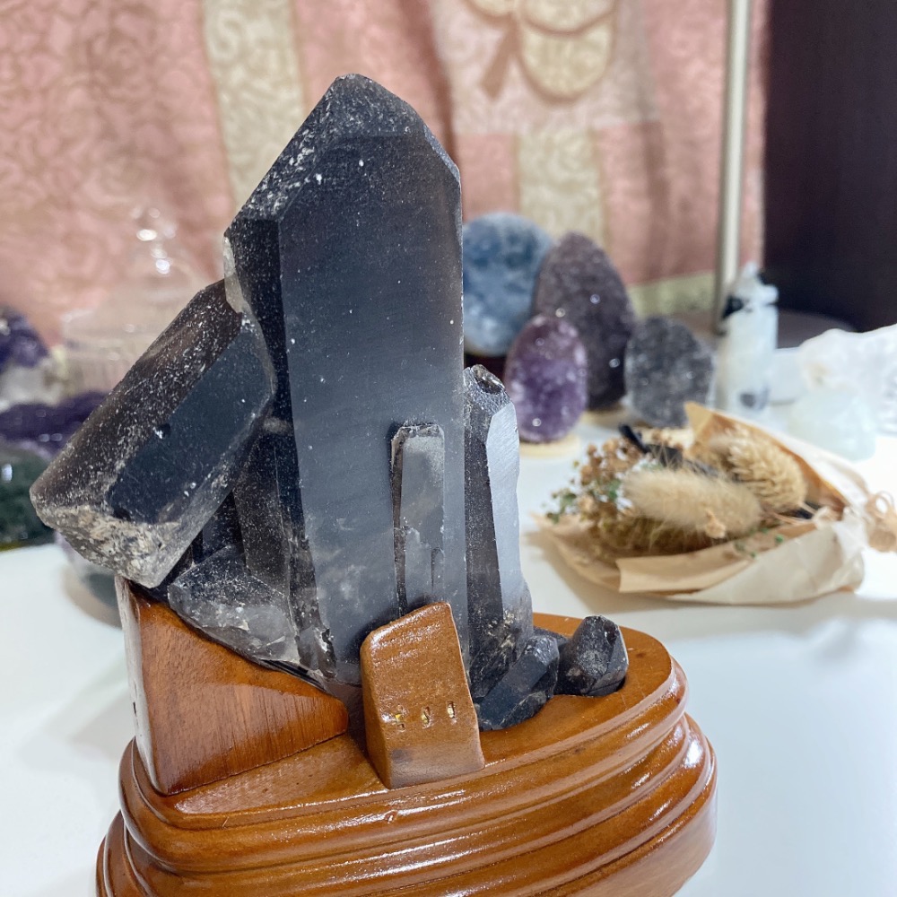 BKL天然巴西墨晶簇·附訂製木頭底座-細節圖8