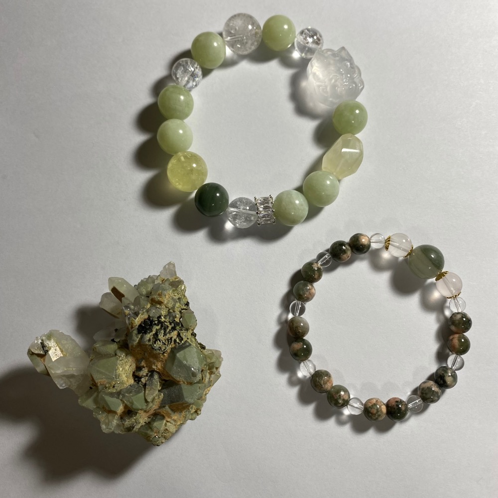 BKL心輪組合福袋：青堤奶蓋岫玉x綠髮共生櫻花瑪瑙x四川花園水晶共生綠簾石-細節圖3