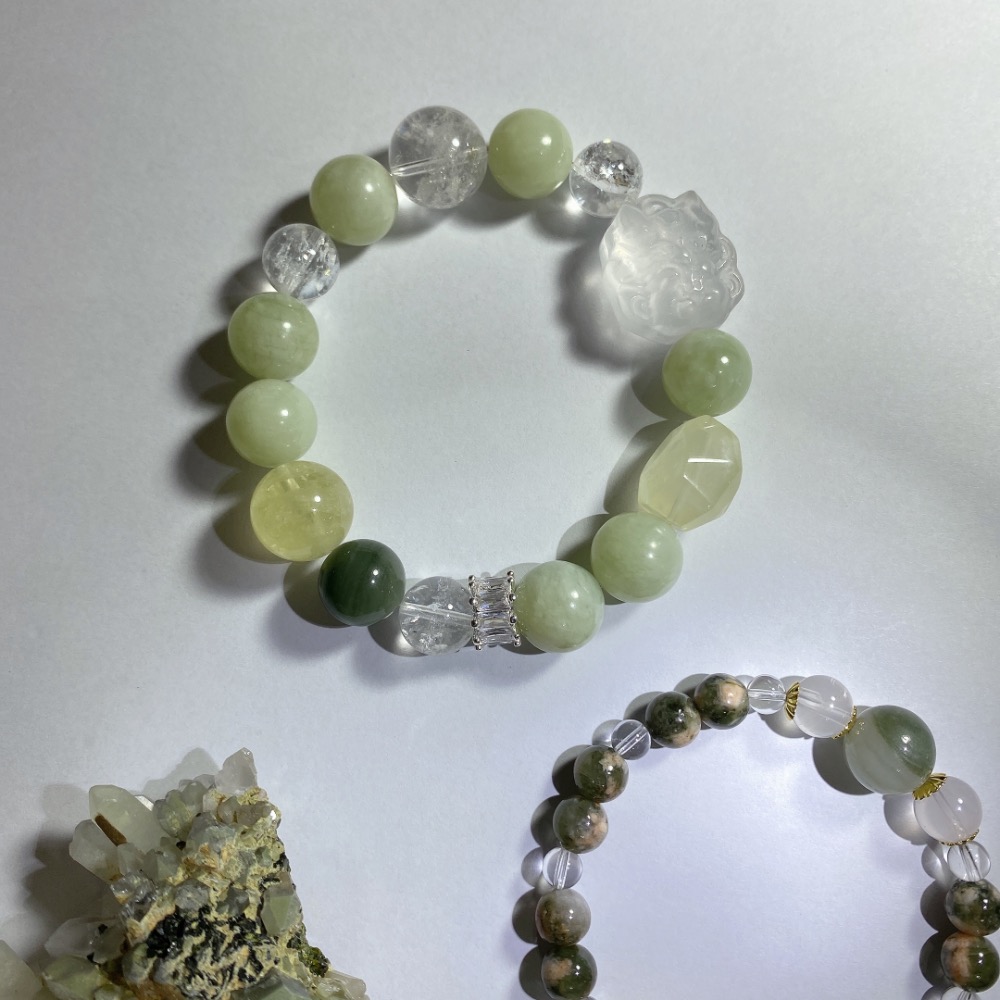 BKL心輪組合福袋：青堤奶蓋岫玉x綠髮共生櫻花瑪瑙x四川花園水晶共生綠簾石-細節圖4