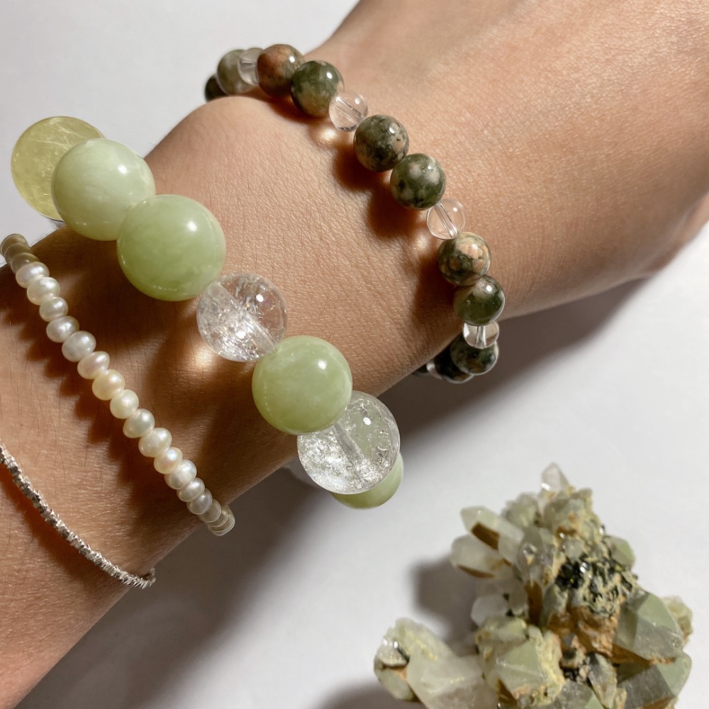 BKL心輪組合福袋：青堤奶蓋岫玉x綠髮共生櫻花瑪瑙x四川花園水晶共生綠簾石-細節圖7