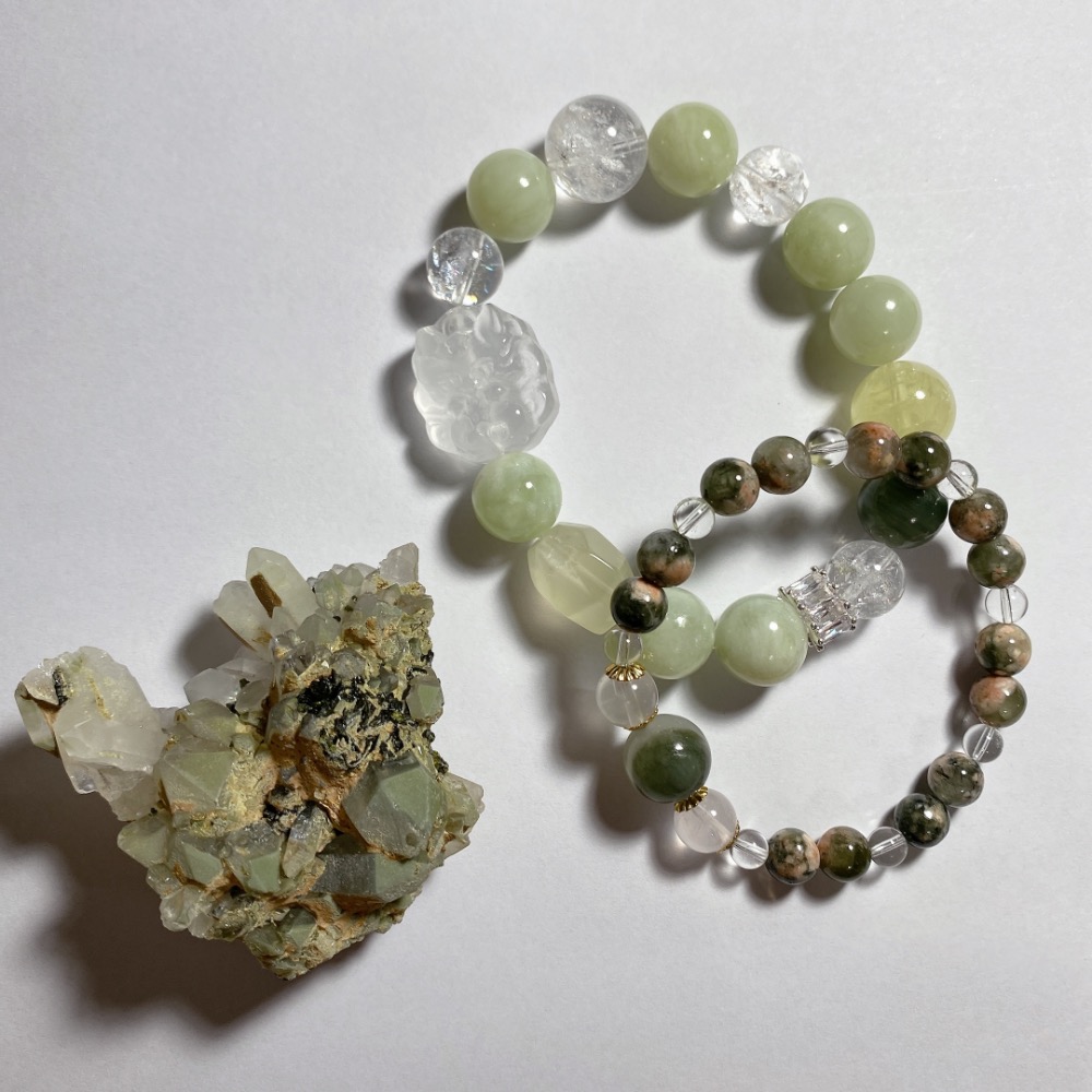 BKL心輪組合福袋：青堤奶蓋岫玉x綠髮共生櫻花瑪瑙x四川花園水晶共生綠簾石-細節圖9