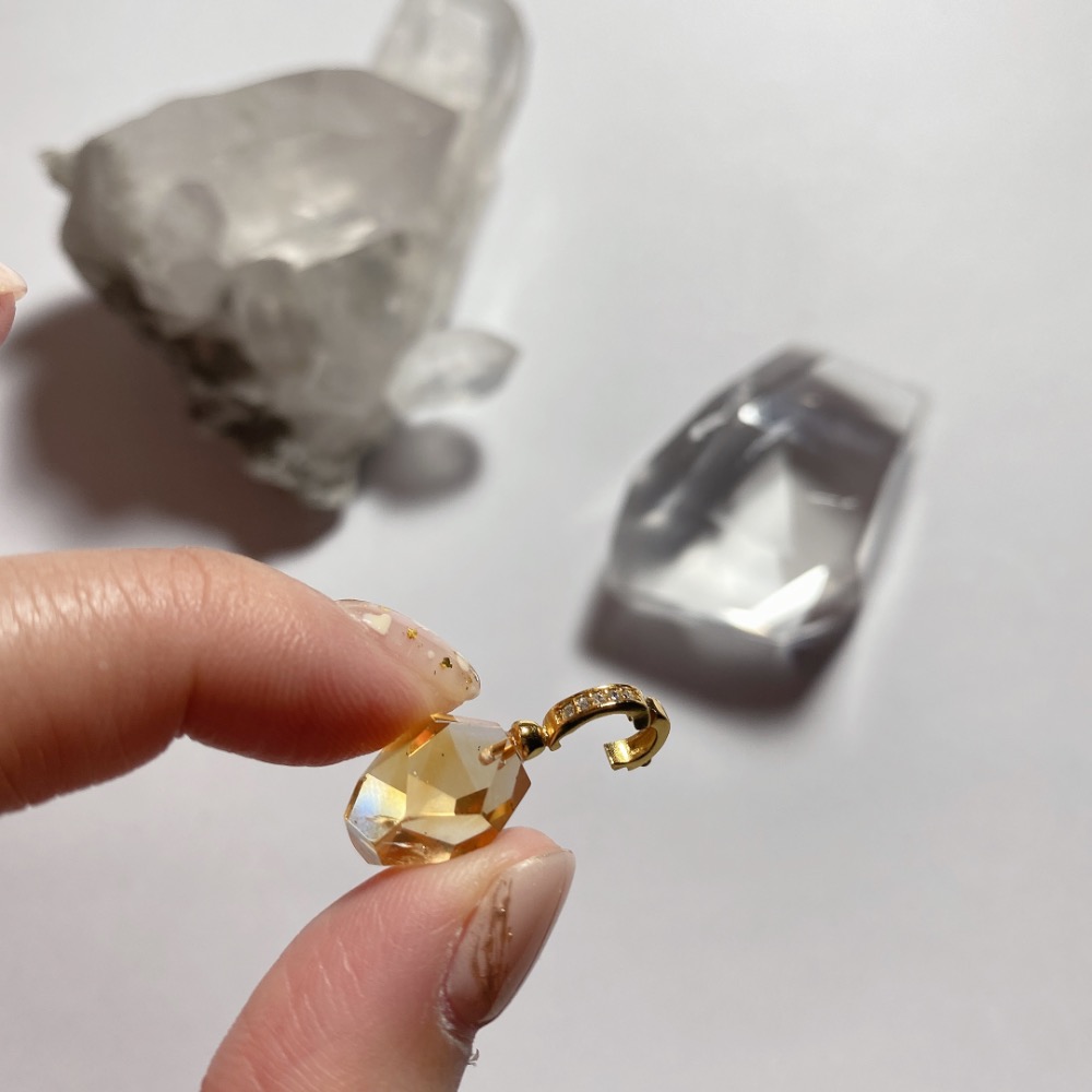 BKL天然角切黃水晶｜隨意釦-細節圖4