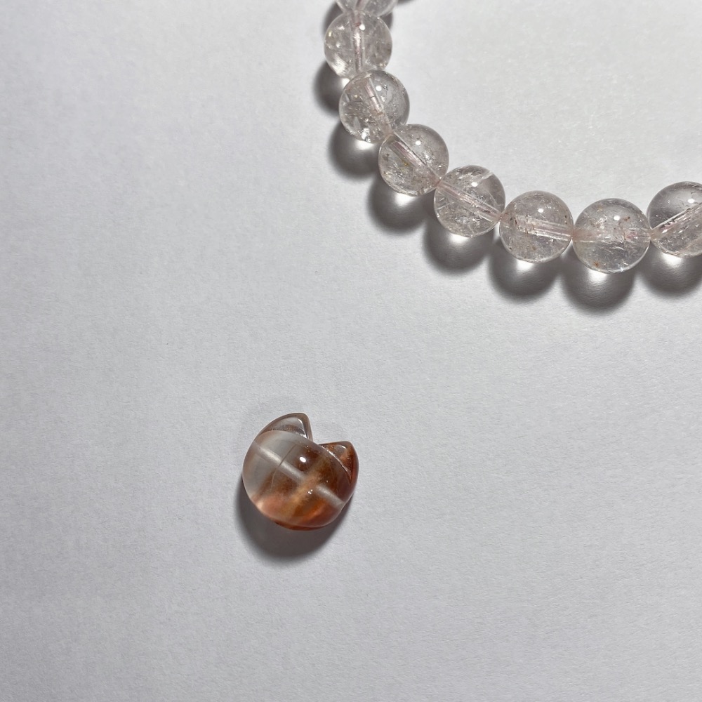 BKL紅兔毛水晶貓咪雕刻戒面｜橫通孔-細節圖4