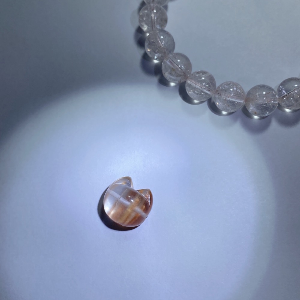 BKL紅兔毛水晶貓咪雕刻戒面｜橫通孔-細節圖5