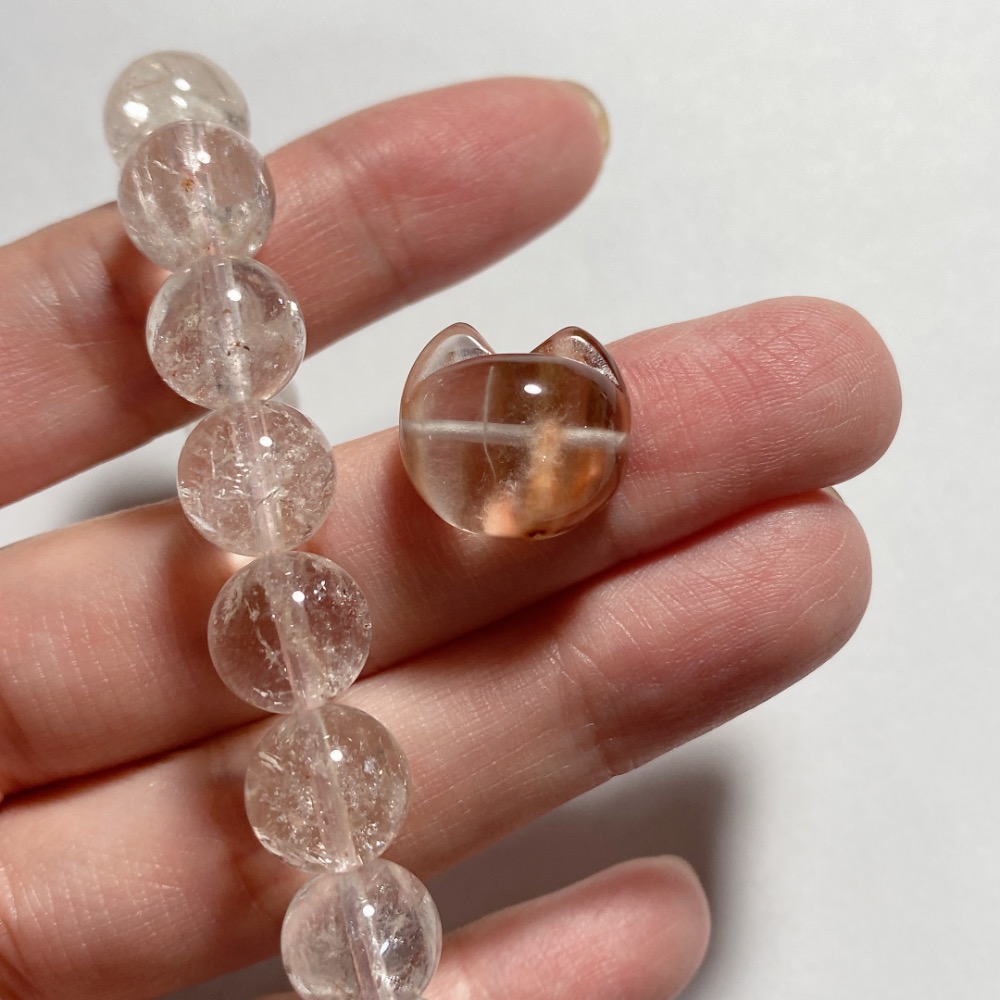 BKL紅兔毛水晶貓咪雕刻戒面｜橫通孔-細節圖10