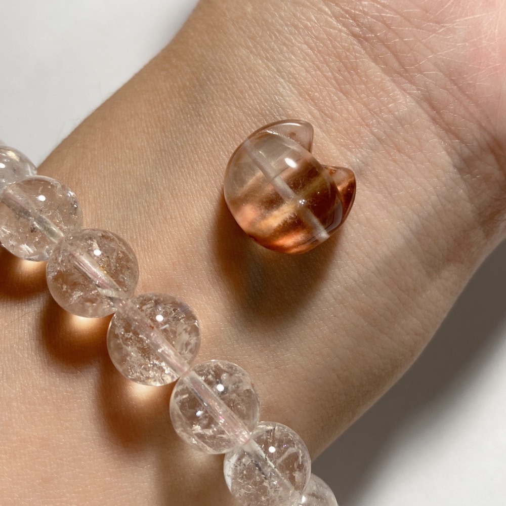 BKL紅兔毛水晶貓咪雕刻戒面｜橫通孔-細節圖11