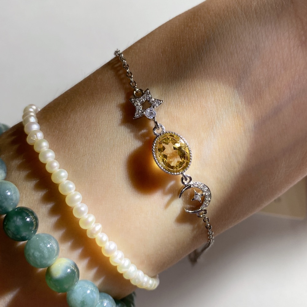 BKL鑽切黃水晶星月鈦鋼手鏈-細節圖8