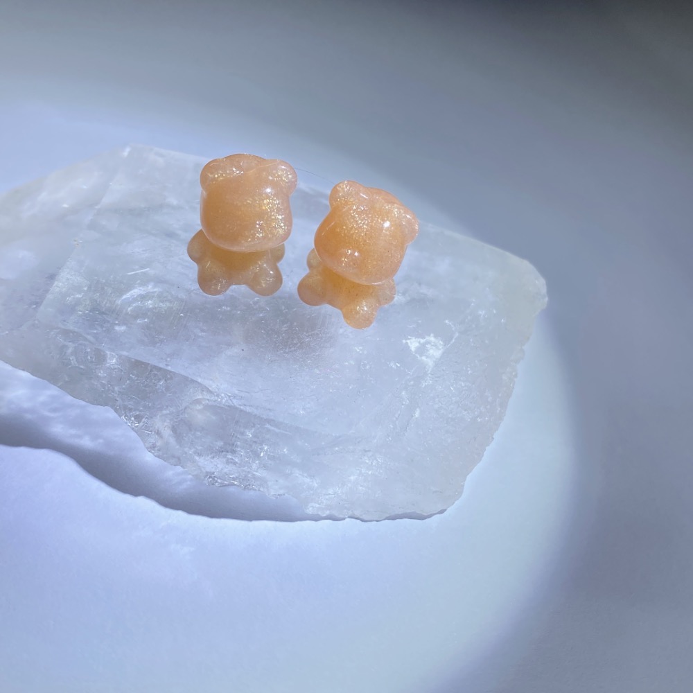 BKL金沙橙月光石坐姿熊雕刻｜直通孔-細節圖3