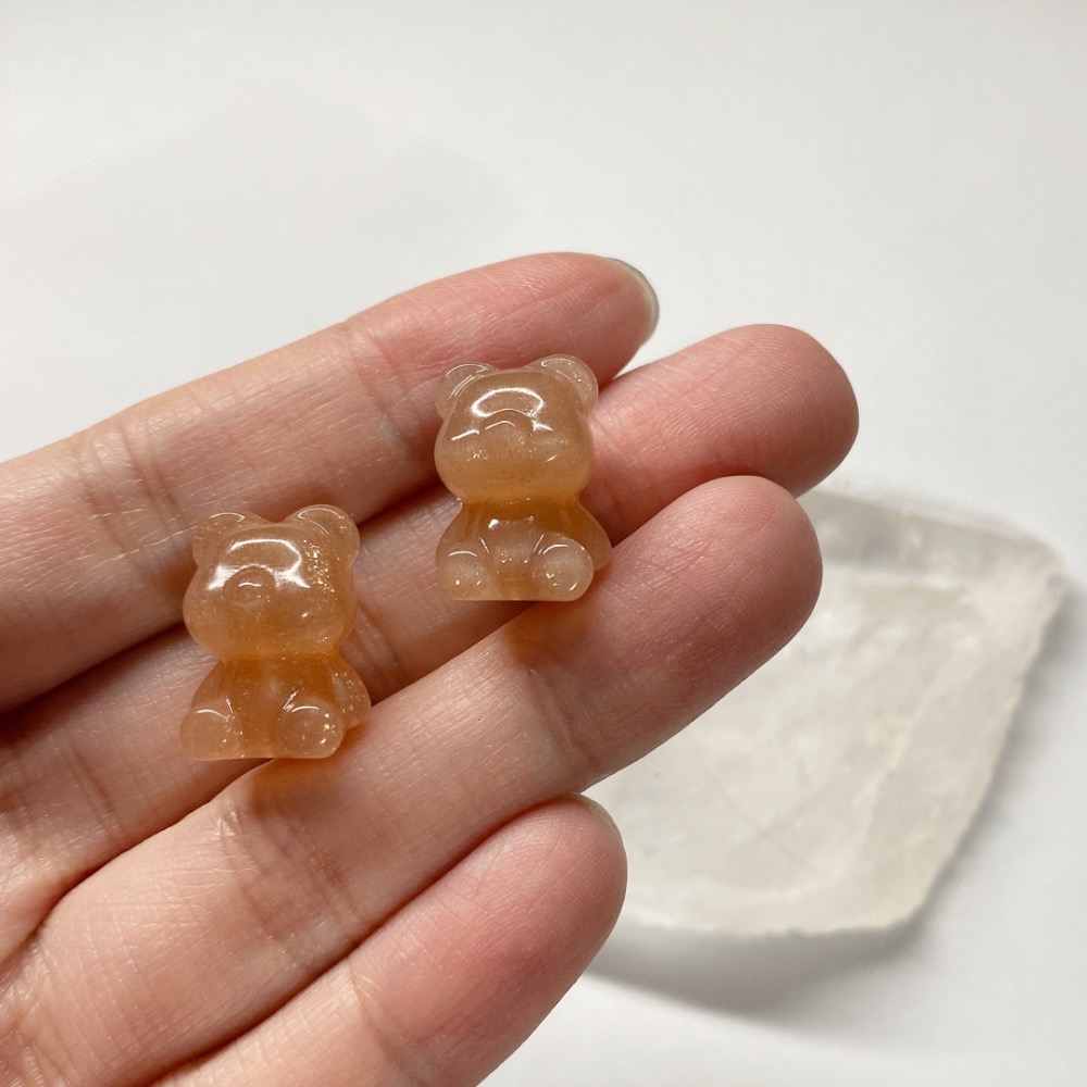 BKL金沙橙月光石坐姿熊雕刻｜直通孔-細節圖4