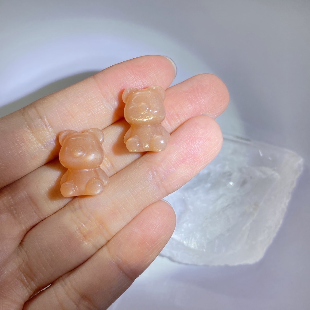 BKL金沙橙月光石坐姿熊雕刻｜直通孔-細節圖5