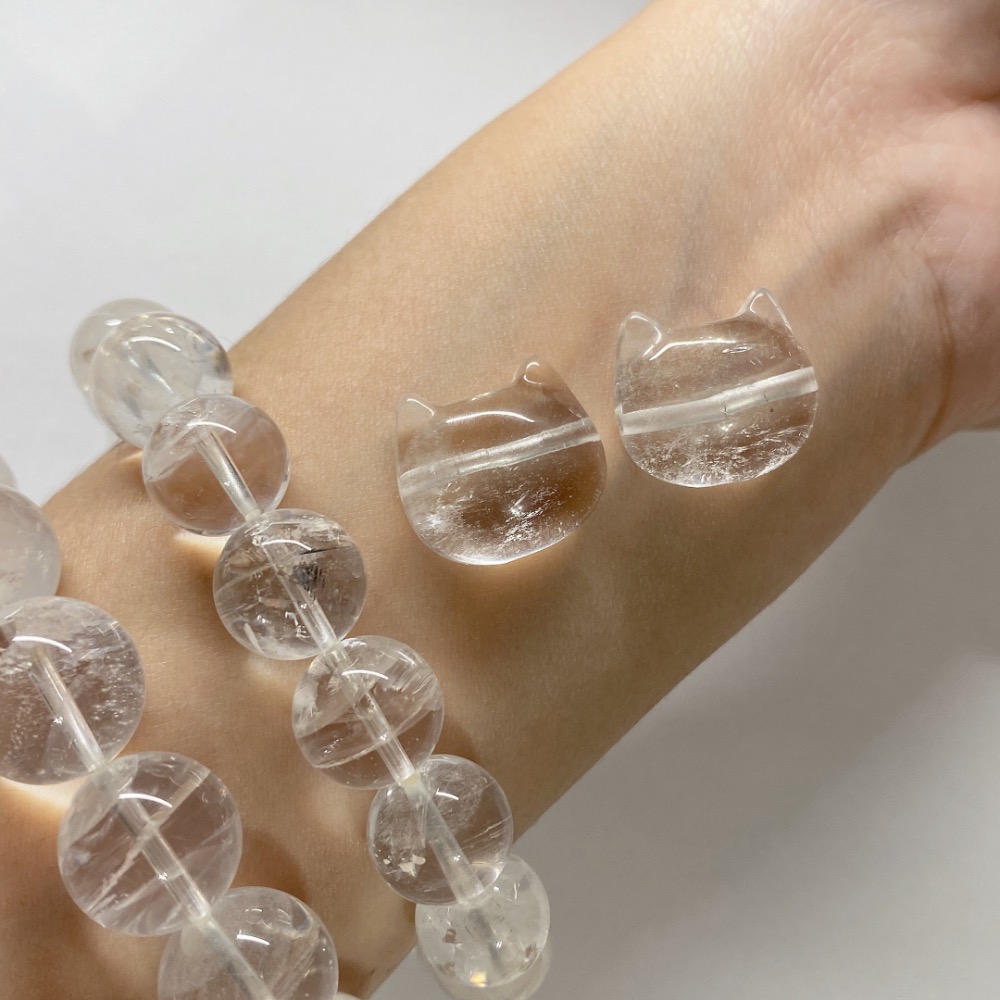 BKL天然白水晶貓咪雕刻｜橫通孔-細節圖4