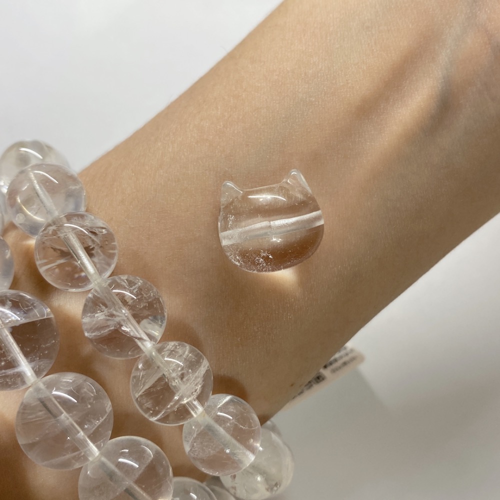 BKL天然白水晶貓咪雕刻｜橫通孔-細節圖7