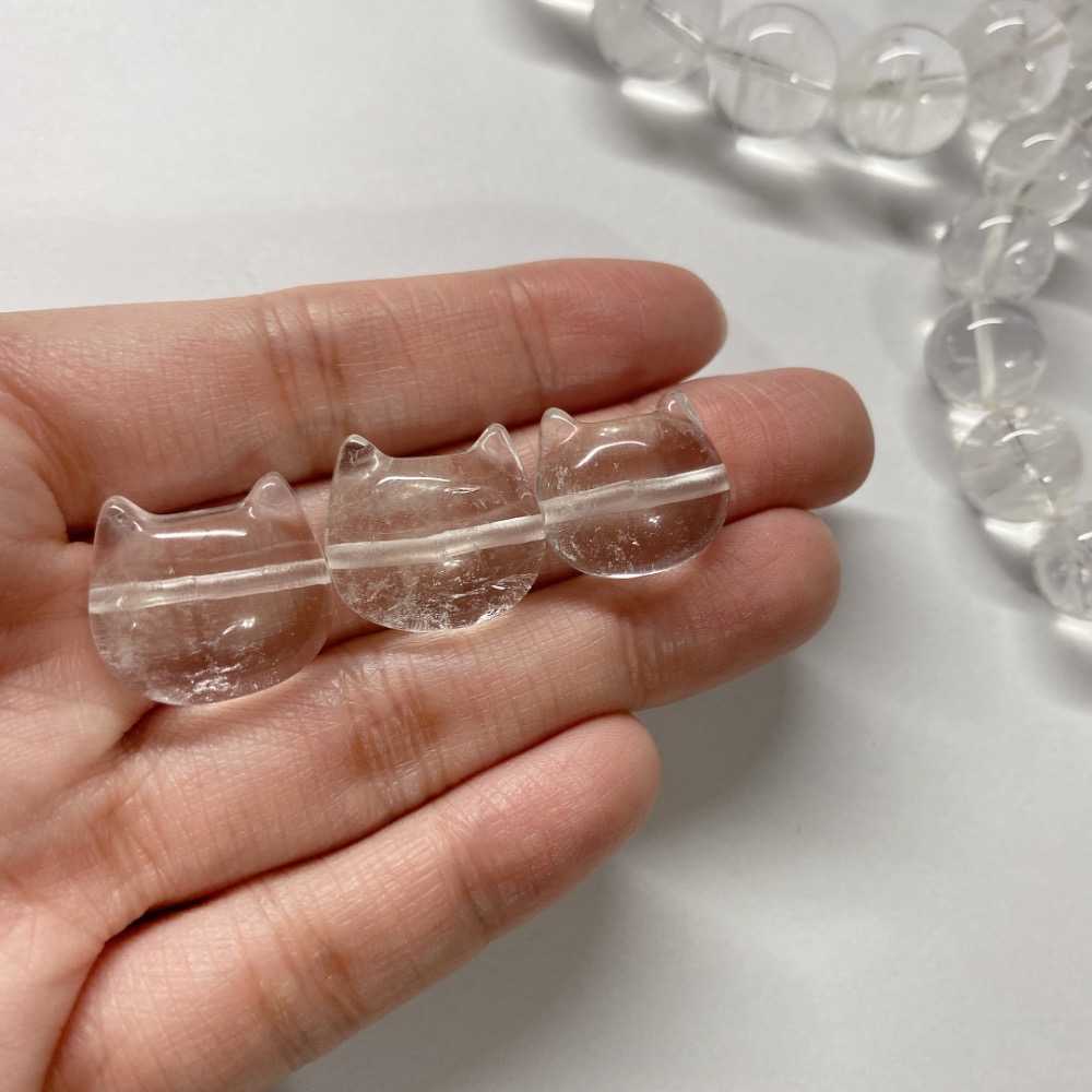 BKL天然白水晶貓咪雕刻｜橫通孔-細節圖9