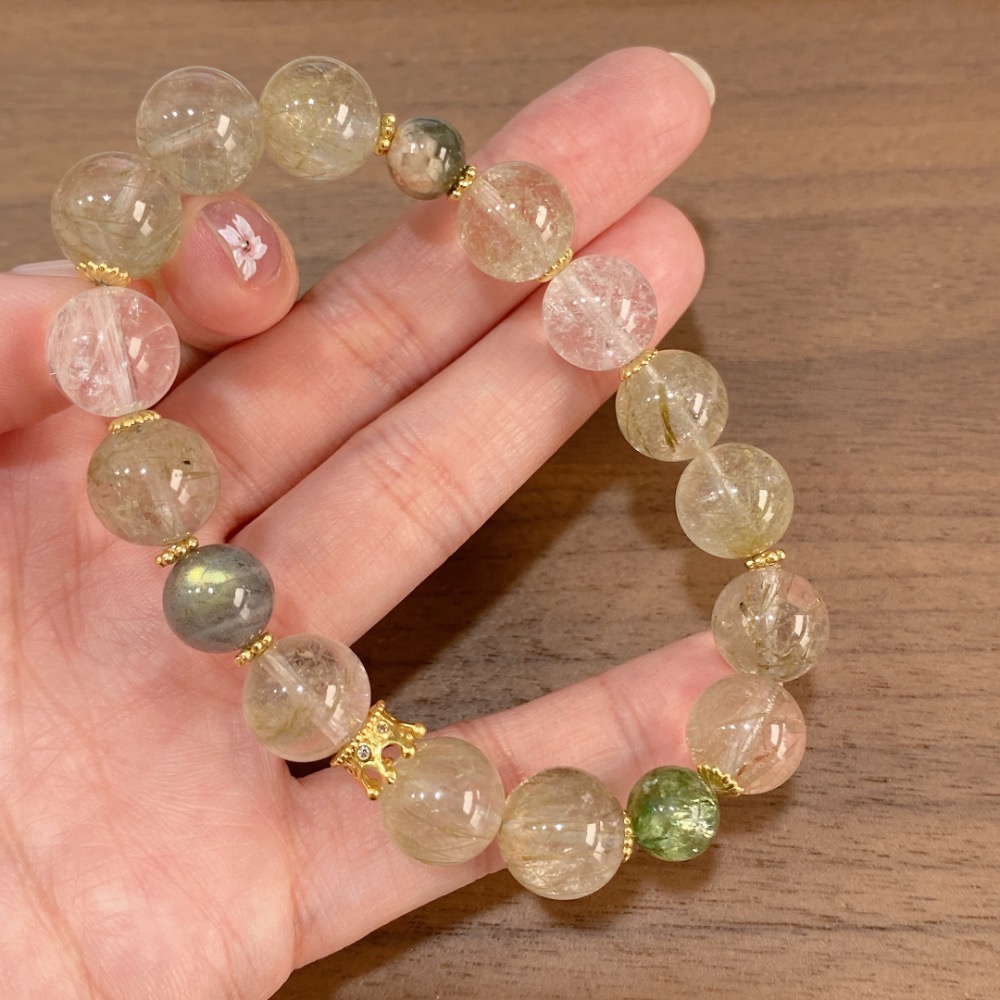 BKL綠碧璽髮x白水晶x拉長石x櫻花綠髮x綠祖母晶｜設計款-細節圖6