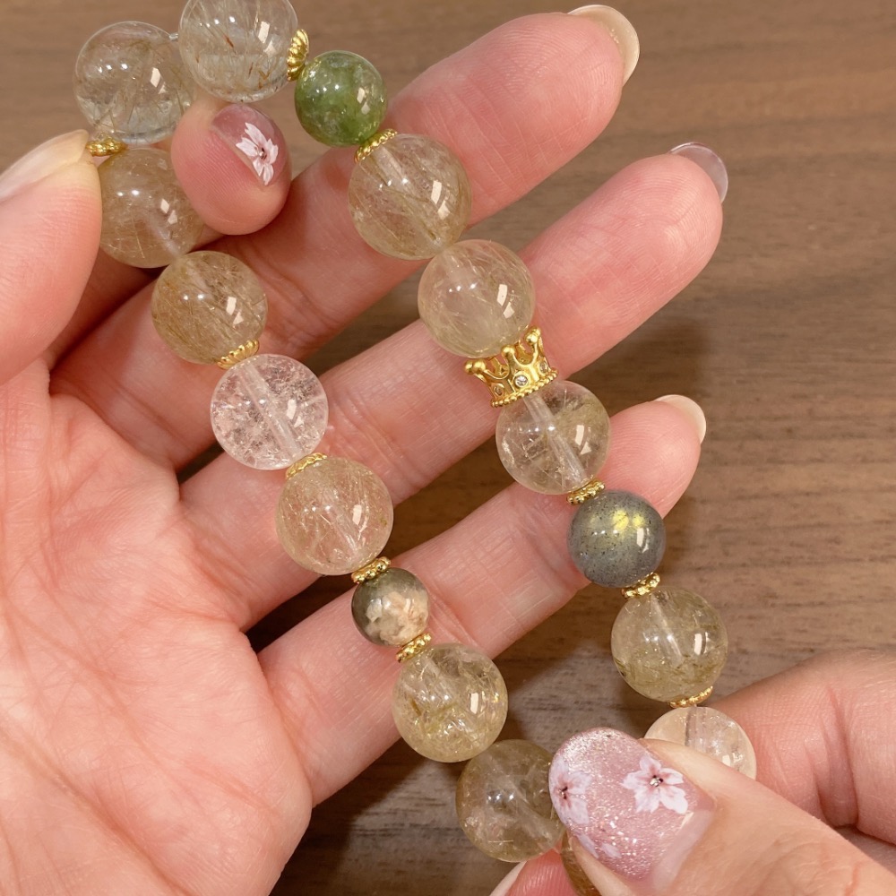 BKL綠碧璽髮x白水晶x拉長石x櫻花綠髮x綠祖母晶｜設計款-細節圖7