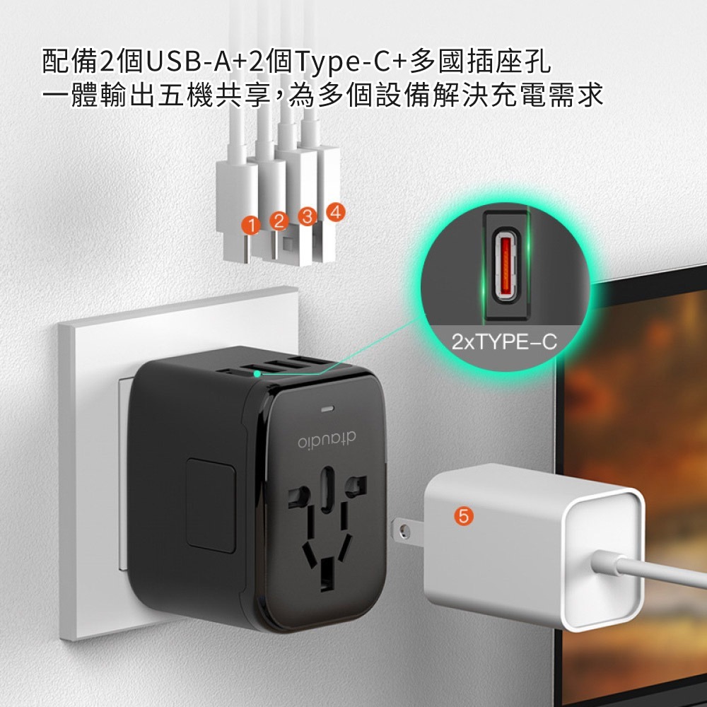 DTAudio 萬國旅行充 2000W USB Type-C 全球通用 快速充電 萬用轉接頭 旅行充電頭 聆翔旗艦店-細節圖2