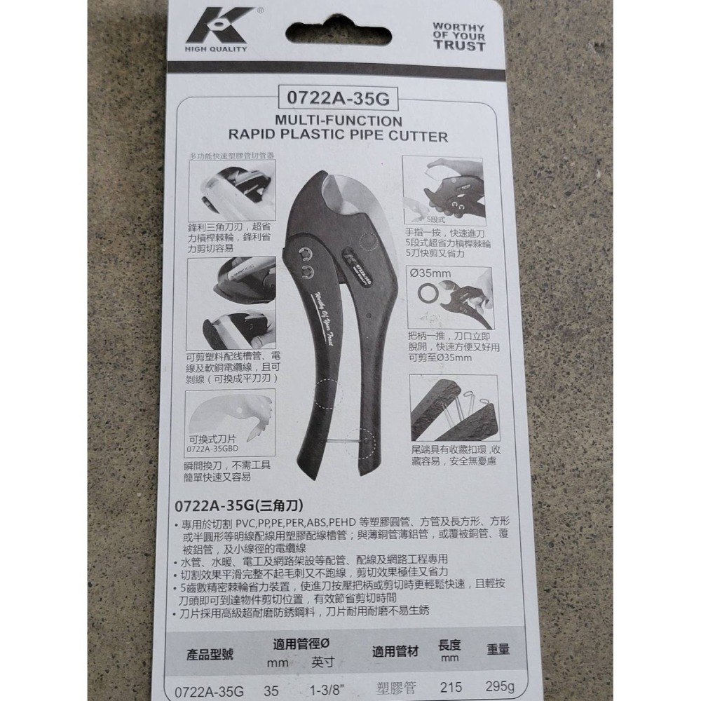 (巧雲家) KNIPEX K牌 35mmn三角刀式多功能快速切管器 水管剪 管切刀  自動退刀 PVC管切刀 台灣製造-細節圖6