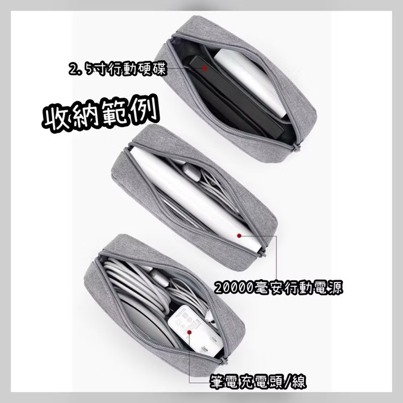 台灣 現貨 數位收納包 防潑水線材收納包 充電器包 小號 輕巧好收納 好攜帶 可放置 行動電源 隨身碟 拉鍊順滑不卡頓-細節圖3