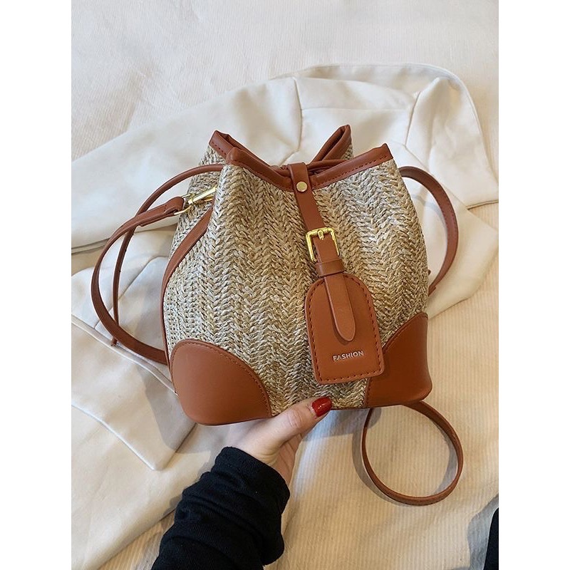 編織單肩斜挎水桶包-細節圖2