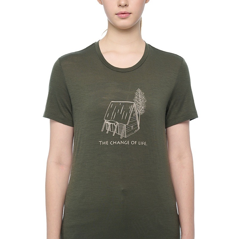 荒野WILDLAND 女款 100%美麗諾150印花短袖衣 0B02603 黑色 中層衣 OUTDOOR NICE-細節圖4