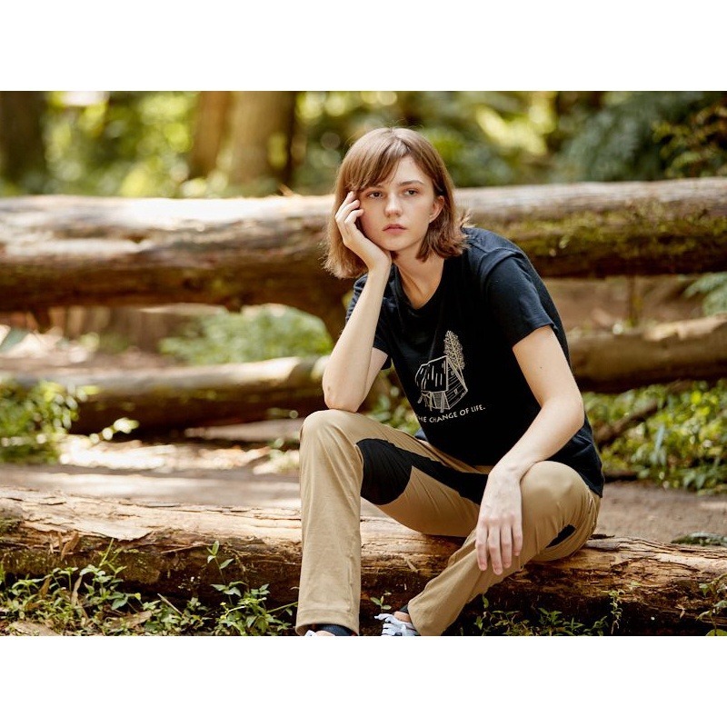 荒野WILDLAND 女款 100%美麗諾150印花短袖衣 0B02603 黑色 中層衣 OUTDOOR NICE-細節圖6