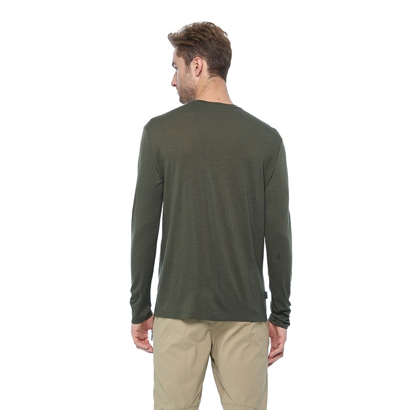 荒野WILDLAND 男款 100%美麗諾150印花長袖衣 0B02602 深灰色 中層衣 OUTDOOR NICE-細節圖3