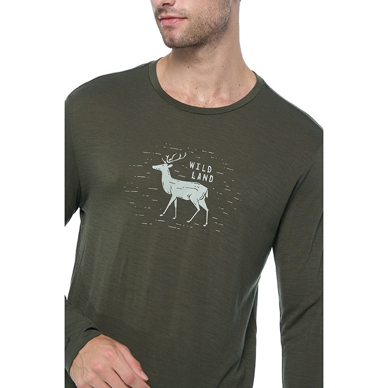 荒野WILDLAND 男款 100%美麗諾150印花長袖衣 0B02602 深灰色 中層衣 OUTDOOR NICE-細節圖4