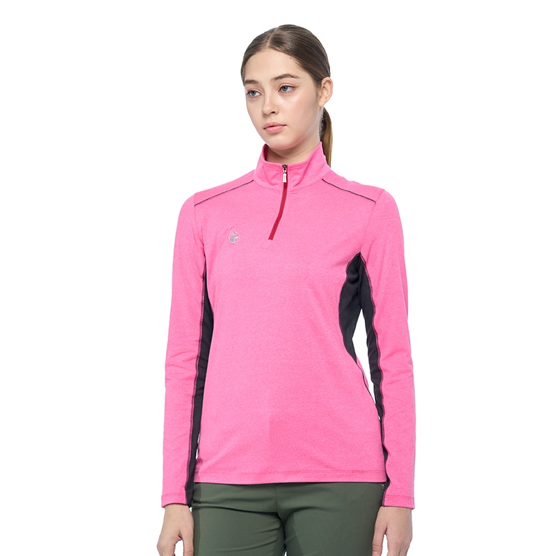 荒野WILDLAND 女款彈性雙色前開襟保暖衣 0B02611 深粉紅 透氣保暖 內磨毛舒適 OUTDOOR NICE-細節圖2