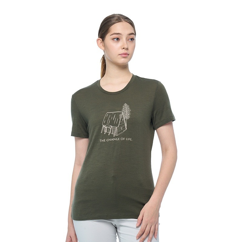 荒野WILDLAND 女款 100%美麗諾150印花短袖衣 0B02603 鼠尾草綠 中層衣 OUTDOOR NICE-細節圖2