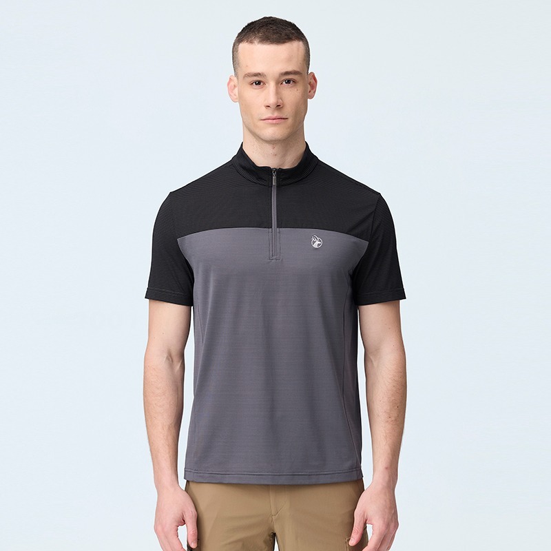 荒野WILDLAND 男款彈性銀纖維半開襟配色款 0B21616 尊爵灰 排汗透氣 立領上衣 OUTDOOR NICE-細節圖2