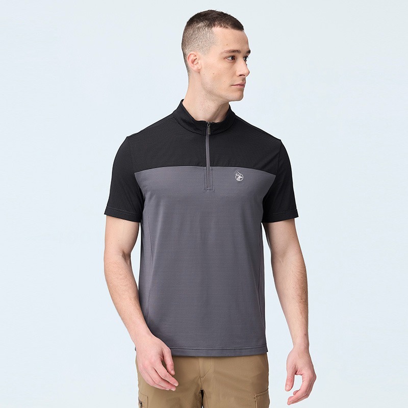 荒野WILDLAND 男款彈性銀纖維半開襟配色款 0B21616 尊爵灰 排汗透氣 立領上衣 OUTDOOR NICE-細節圖3