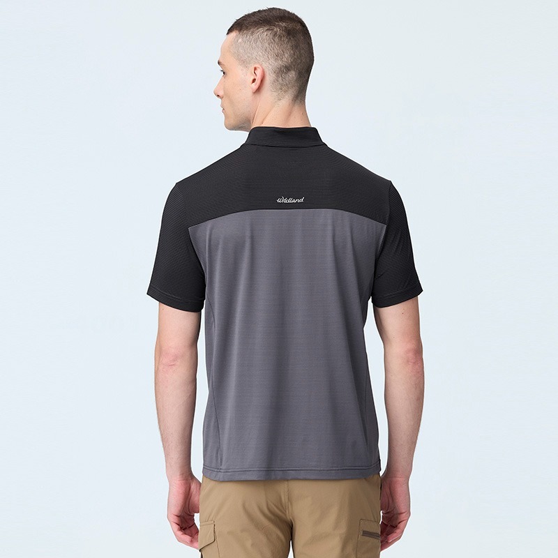 荒野WILDLAND 男款彈性銀纖維半開襟配色款 0B21616 尊爵灰 排汗透氣 立領上衣 OUTDOOR NICE-細節圖5