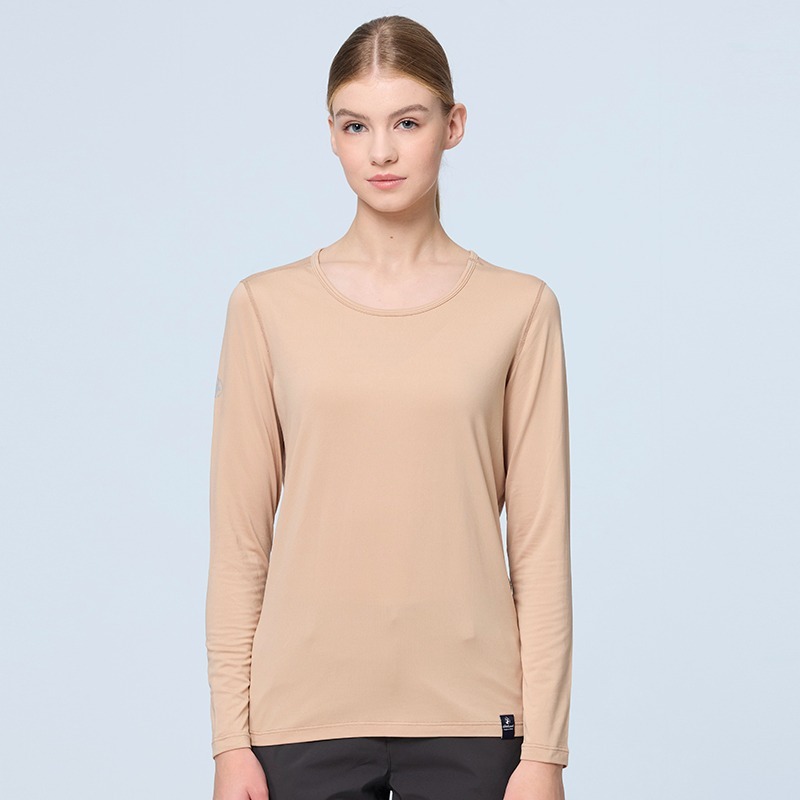 荒野WILDLAND 女款輕能量纖維圓領保暖衣 W2685 小麥色 衛生衣 抗菌 保暖 OUTDOOR NICE-細節圖2