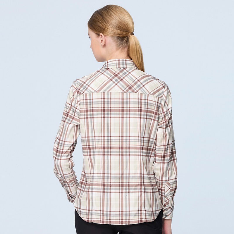 荒野WILDLAND 女款彈性格紋內刷毛保暖襯衫 0B22201 摩卡色 格紋襯衫 刷毛襯衫 OUTDOOR NICE-細節圖4