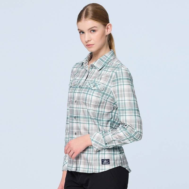荒野WILDLAND 女款彈性格紋內刷毛保暖襯衫 0B22201 鼠尾草綠 格紋襯衫 刷毛襯衫 OUTDOOR NICE-細節圖3