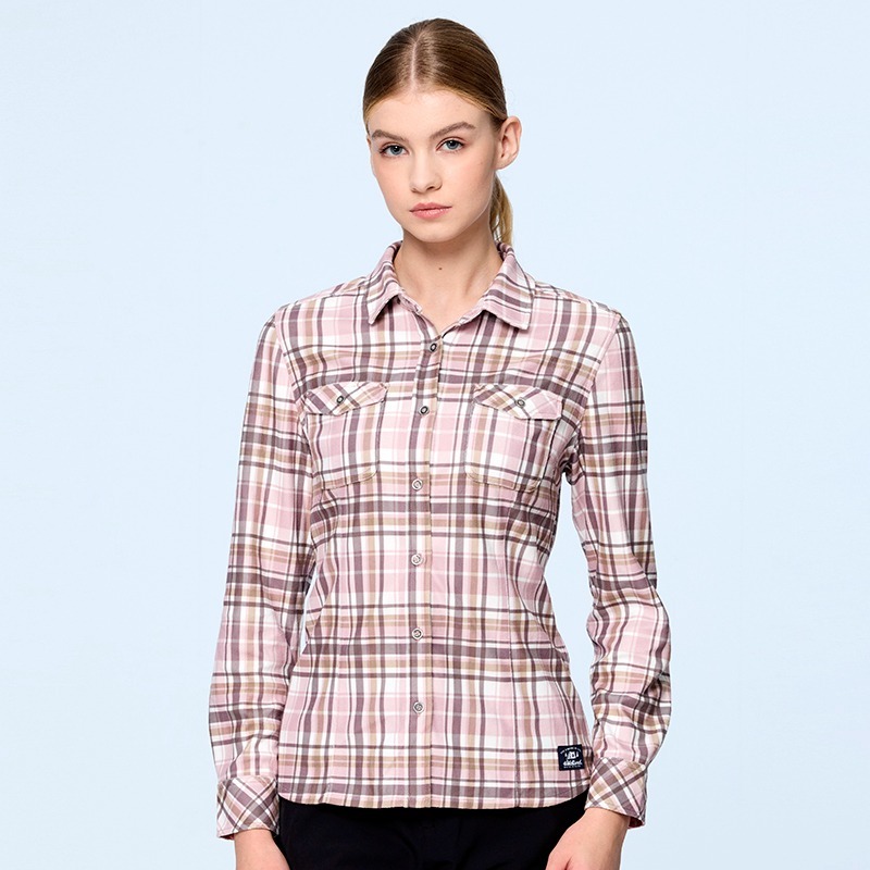 荒野WILDLAND 女款彈性格紋內刷毛保暖襯衫 0B22201 乾燥玫瑰 格紋襯衫 刷毛襯衫 OUTDOOR NICE-細節圖2