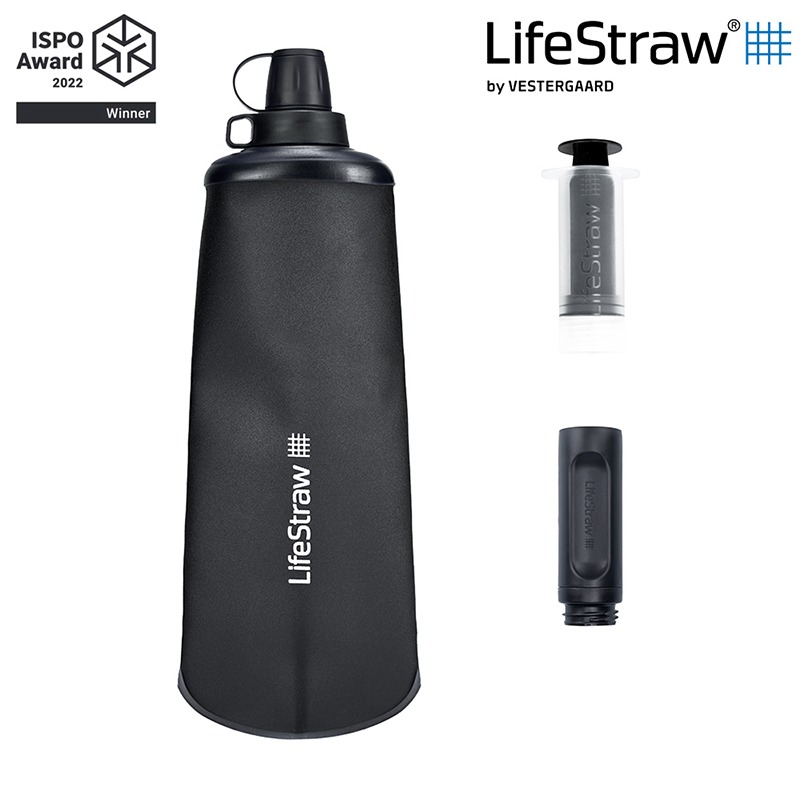 LifeStraw Peak 頂峰軟式水瓶 1L 深灰 ISPO Award 過濾水瓶 OUTDOOR NICE-細節圖3