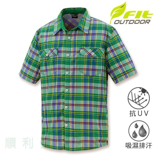 維特FIT 男款吸濕排汗短袖格紋襯衫 IS1203 森林綠 排汗襯衫 格紋襯衫 防曬襯衫 OUTDOOR NICE