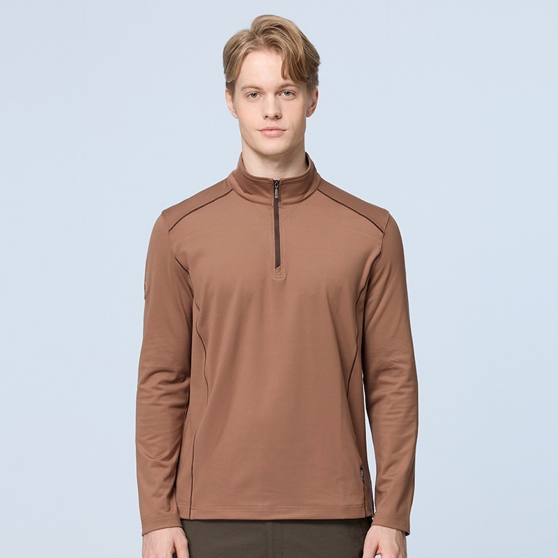 荒野 WILDLAND 男款彈性暖感半襟拉鍊機能衣 0B22602 沙色 中層衣 運動上衣 OUTDOOR NICE-細節圖2