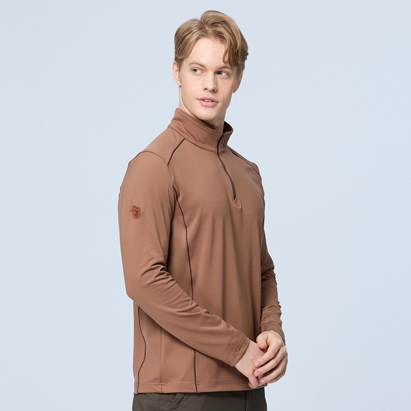 荒野 WILDLAND 男款彈性暖感半襟拉鍊機能衣 0B22602 沙色 中層衣 運動上衣 OUTDOOR NICE-細節圖3