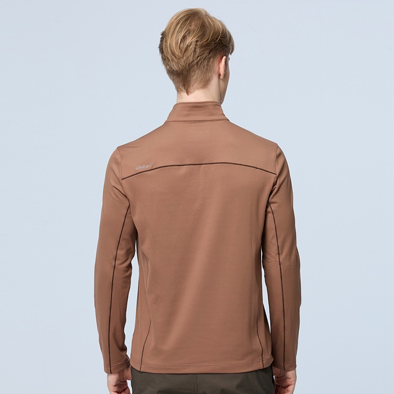 荒野 WILDLAND 男款彈性暖感半襟拉鍊機能衣 0B22602 沙色 中層衣 運動上衣 OUTDOOR NICE-細節圖4