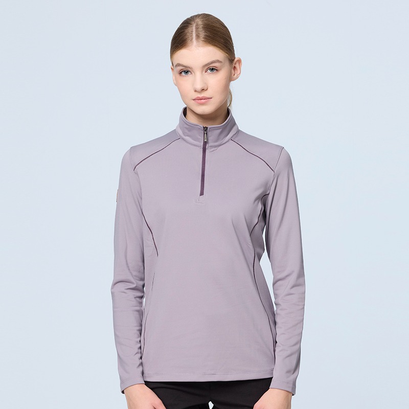 荒野 WILDLAND 女款彈性暖感扒線半襟拉鍊機能衣 0B22601 霧灰色 中層衣 運動服 OUTDOOR NICE-細節圖2